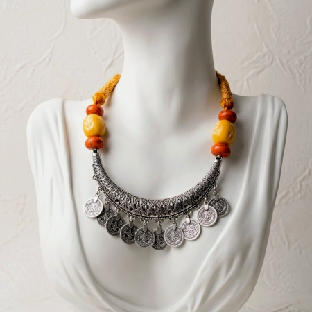 Handmade Jewelry Beaded Coin Tassel Necklace